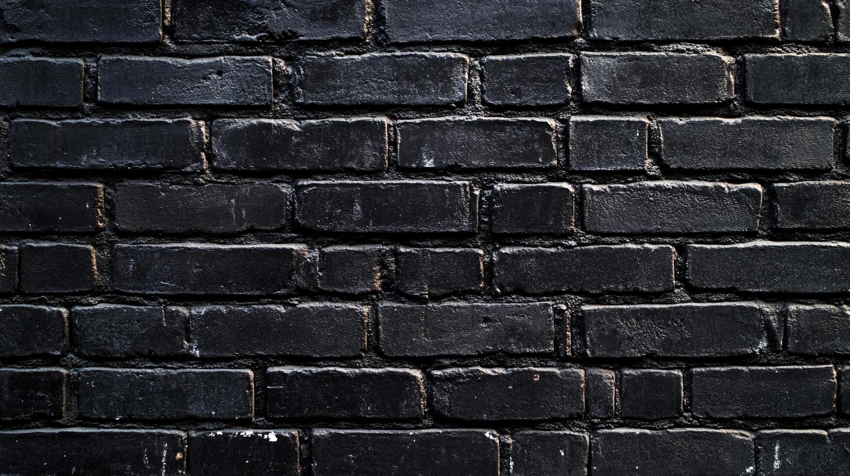 A textured black brick wall creates a powerful backdrop. Its dark color and rough surface evoke strength, depth and timelessness in design. photo