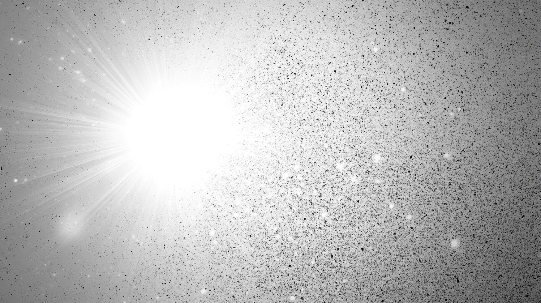 Radiant starburst effect shining on the left, with light illuminating many dust specks and creating a textured celestial scene. photo