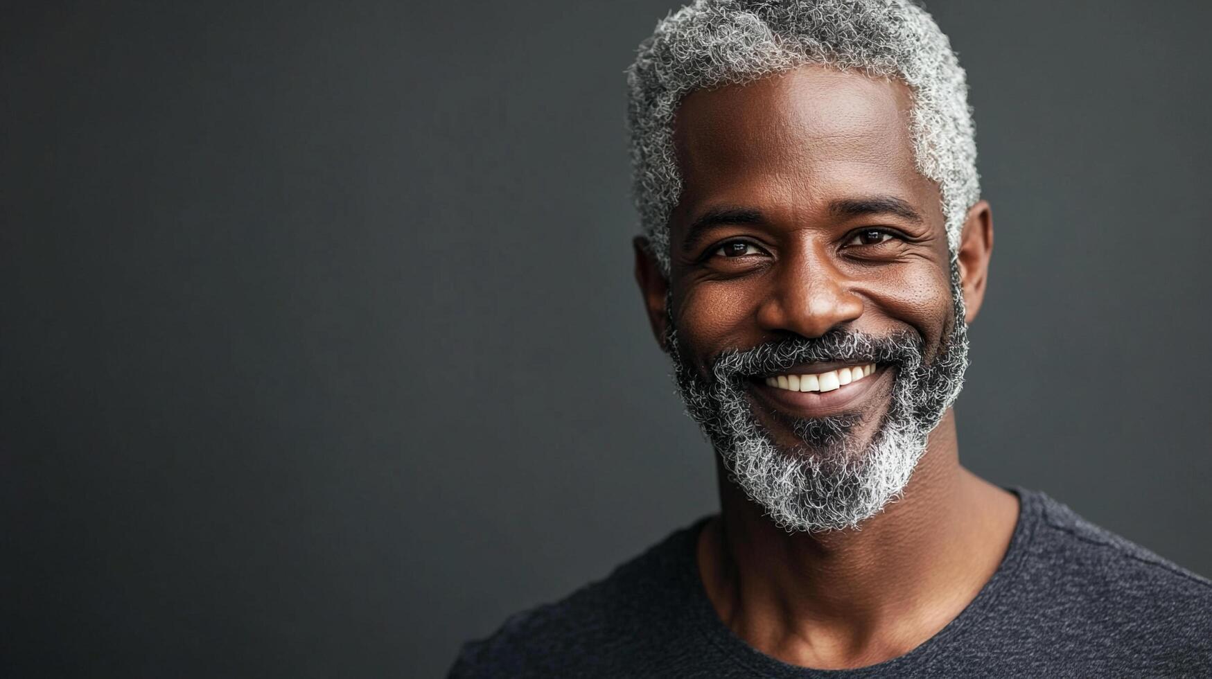 A smiling older gentleman with grey hair and beard looks directly at the camera, exuding warmth and friendliness against a plain backdrop. photo