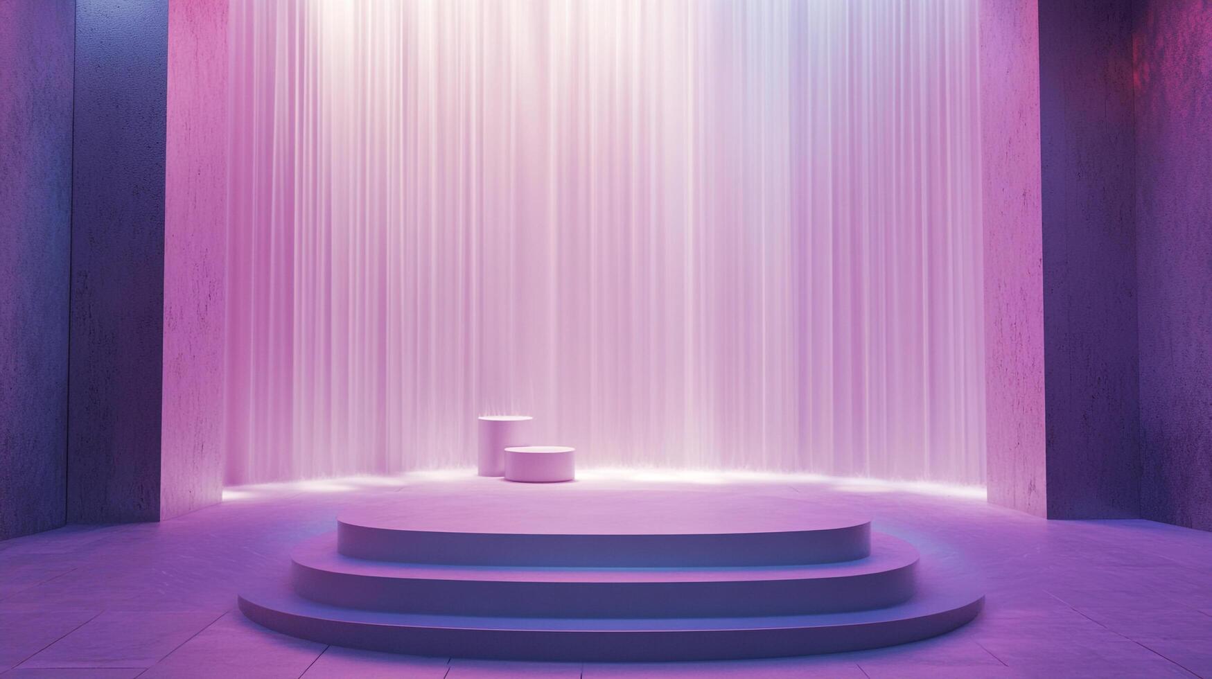 Minimalist stage with soft lighting and geometric shapes creates an inviting and ethereal atmosphere for product display or presentations. photo
