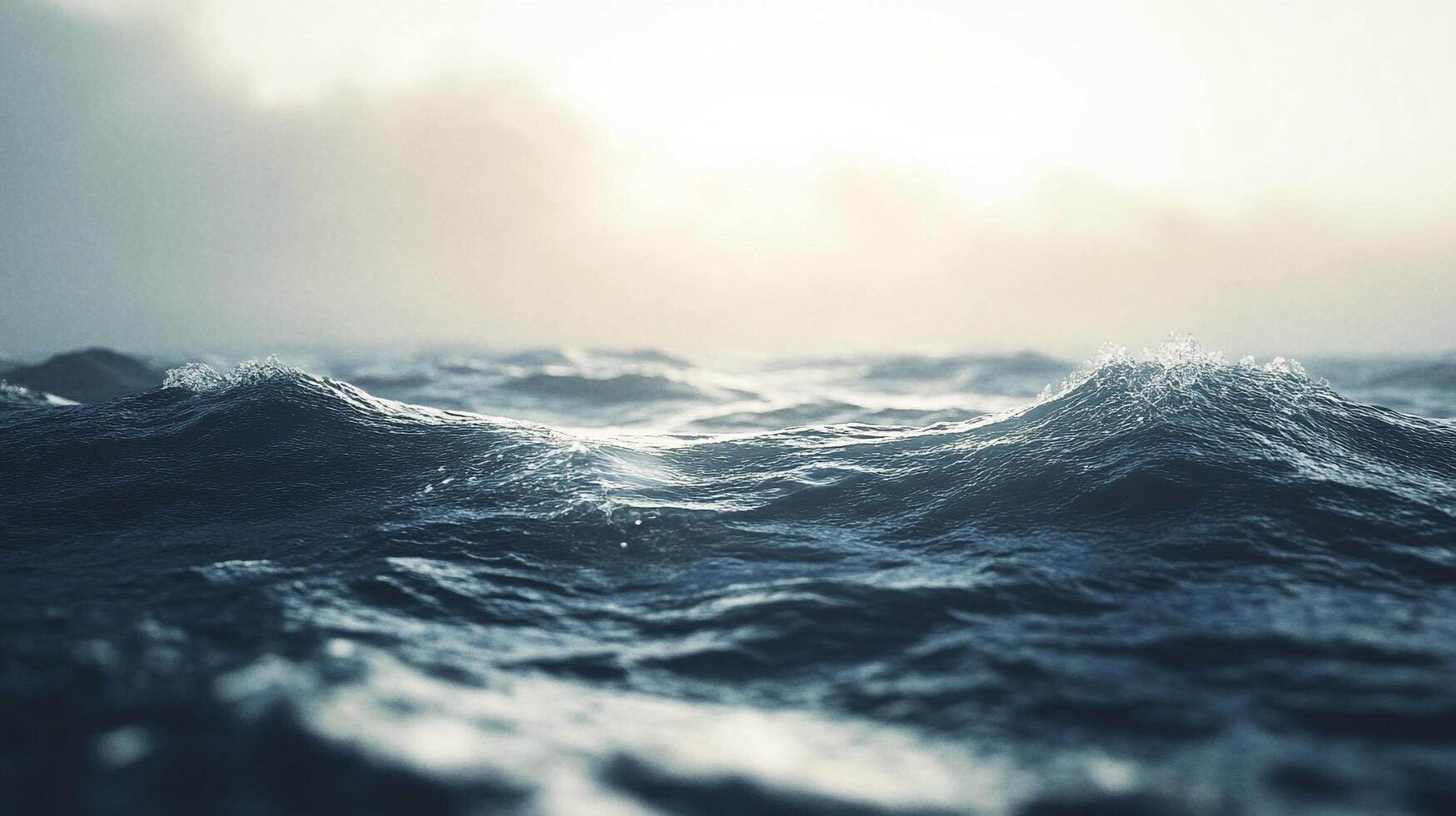 Ocean waves rolling towards the horizon under a cloudy sky, capturing the serene yet powerful nature of the sea. Dark water and white spray. photo
