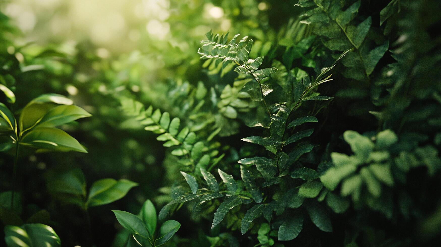 Lush green foliage creates a vibrant and refreshing natural background with a sense of depth, perfect for a calming and organic aesthetic. photo