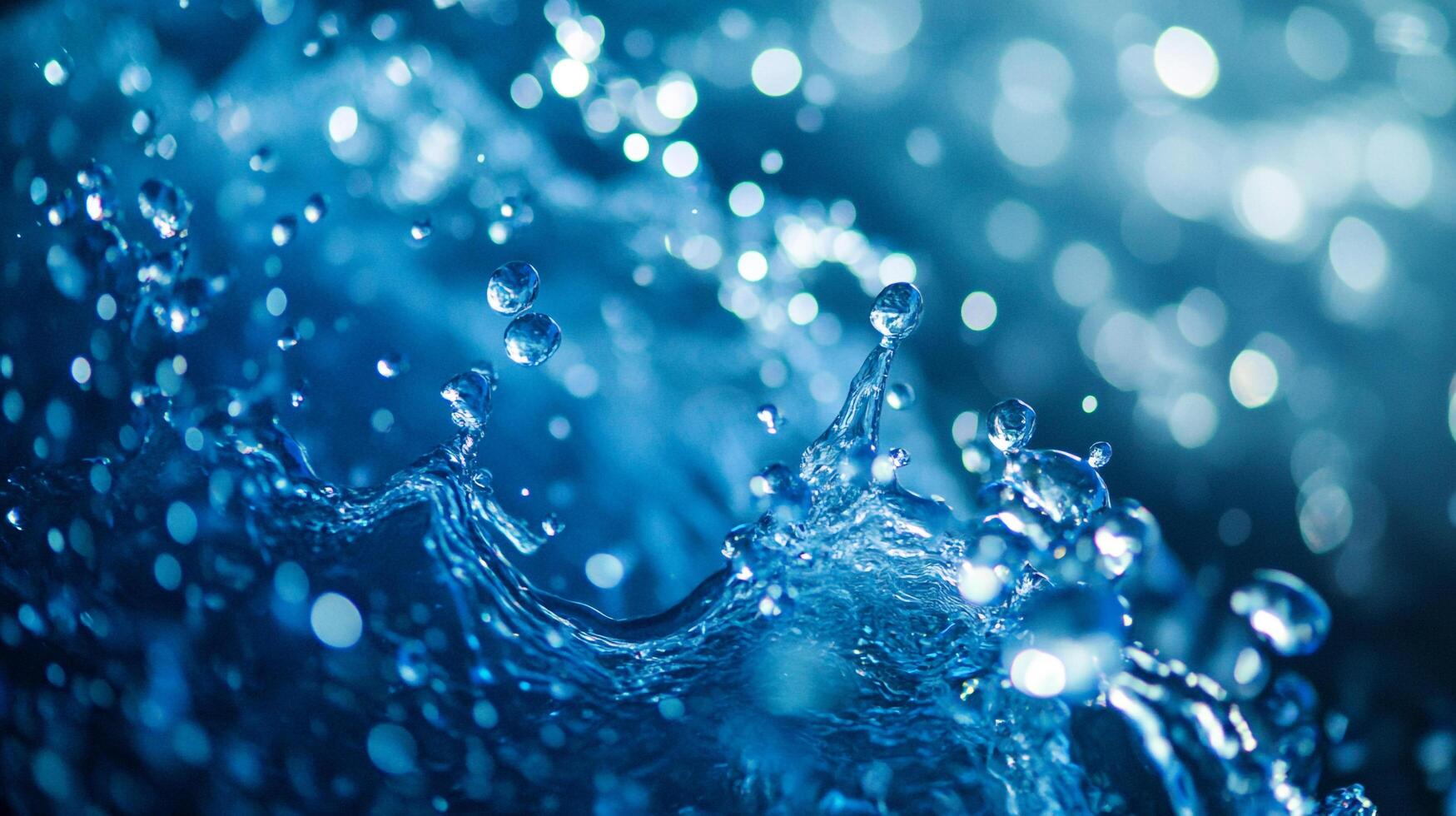 Splashing water forms a mesmerizing display of energy. Tiny droplets create an ethereal effect against a blue backdrop. photo