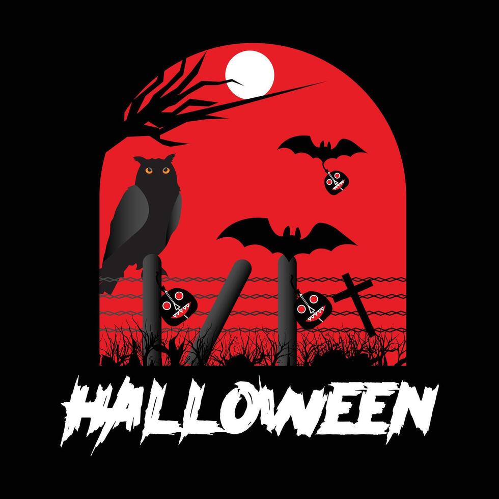 Black And Red Creative Halloween Design with tree vector