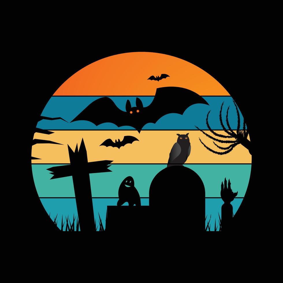T-Shirt Design With Halloween Elements bat vector