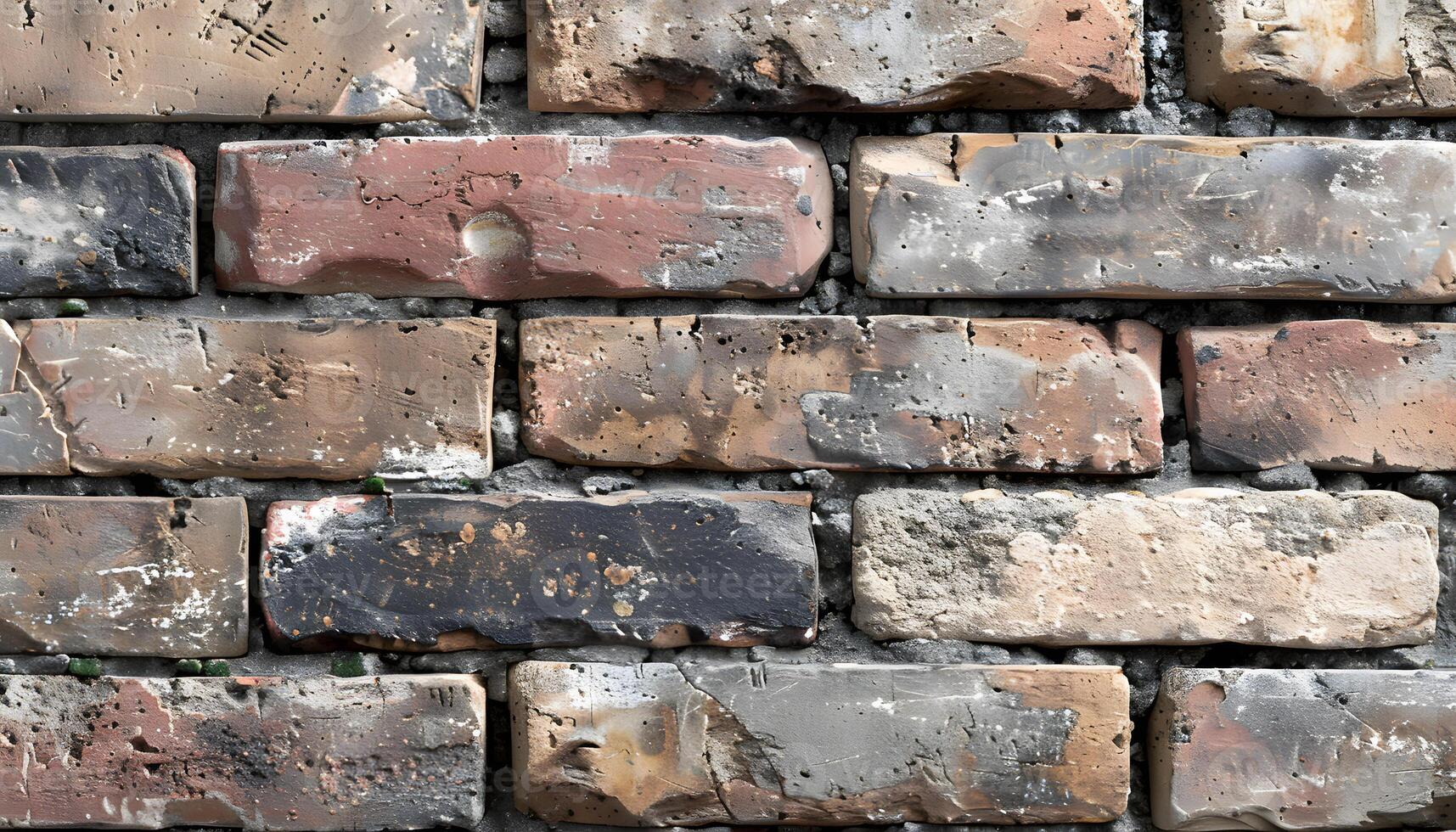 Detailed closeup of intricate brickwork pattern on a large brick wall photo