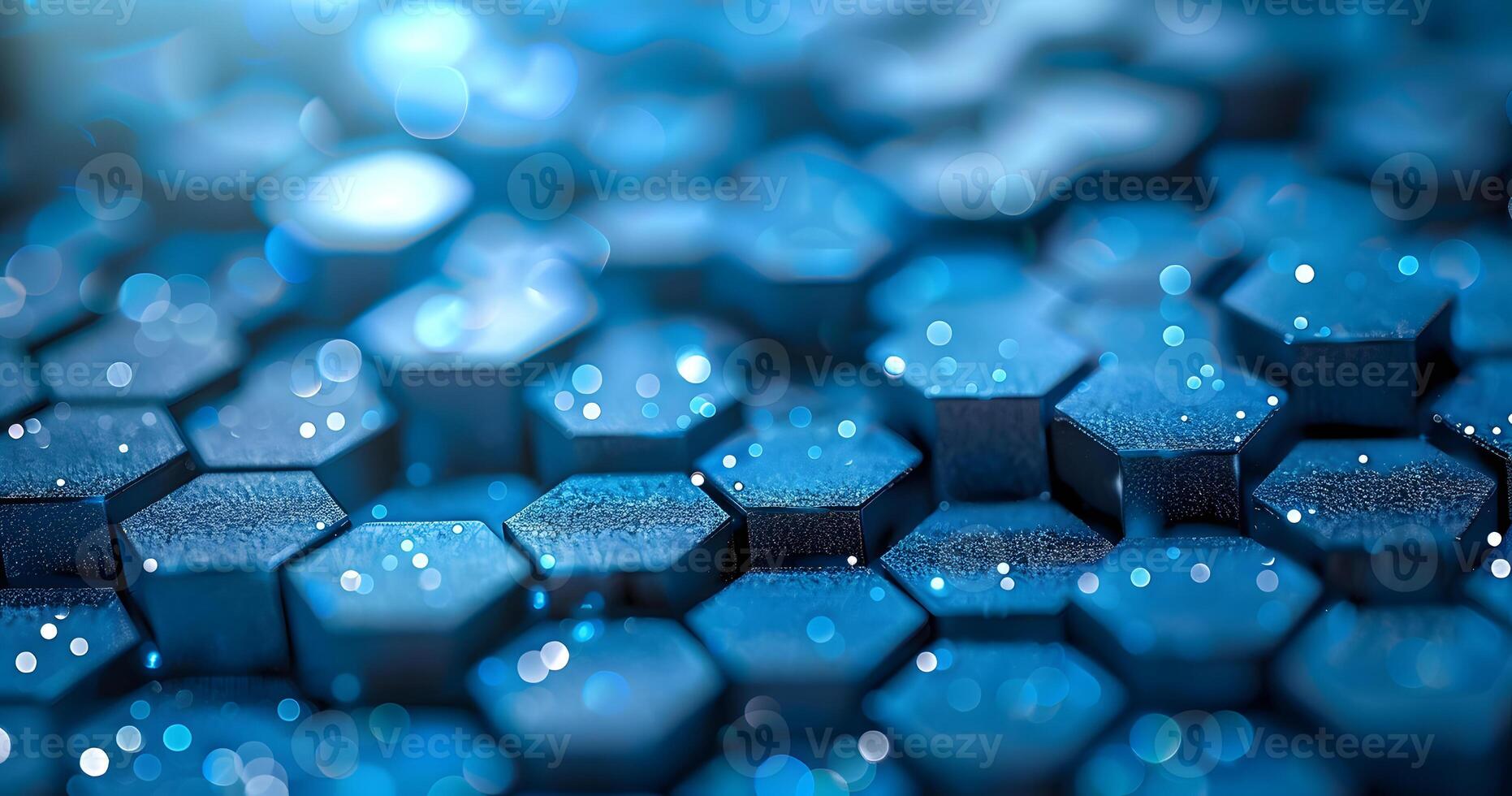 Closeup of azure hexagon pattern on blue background photo