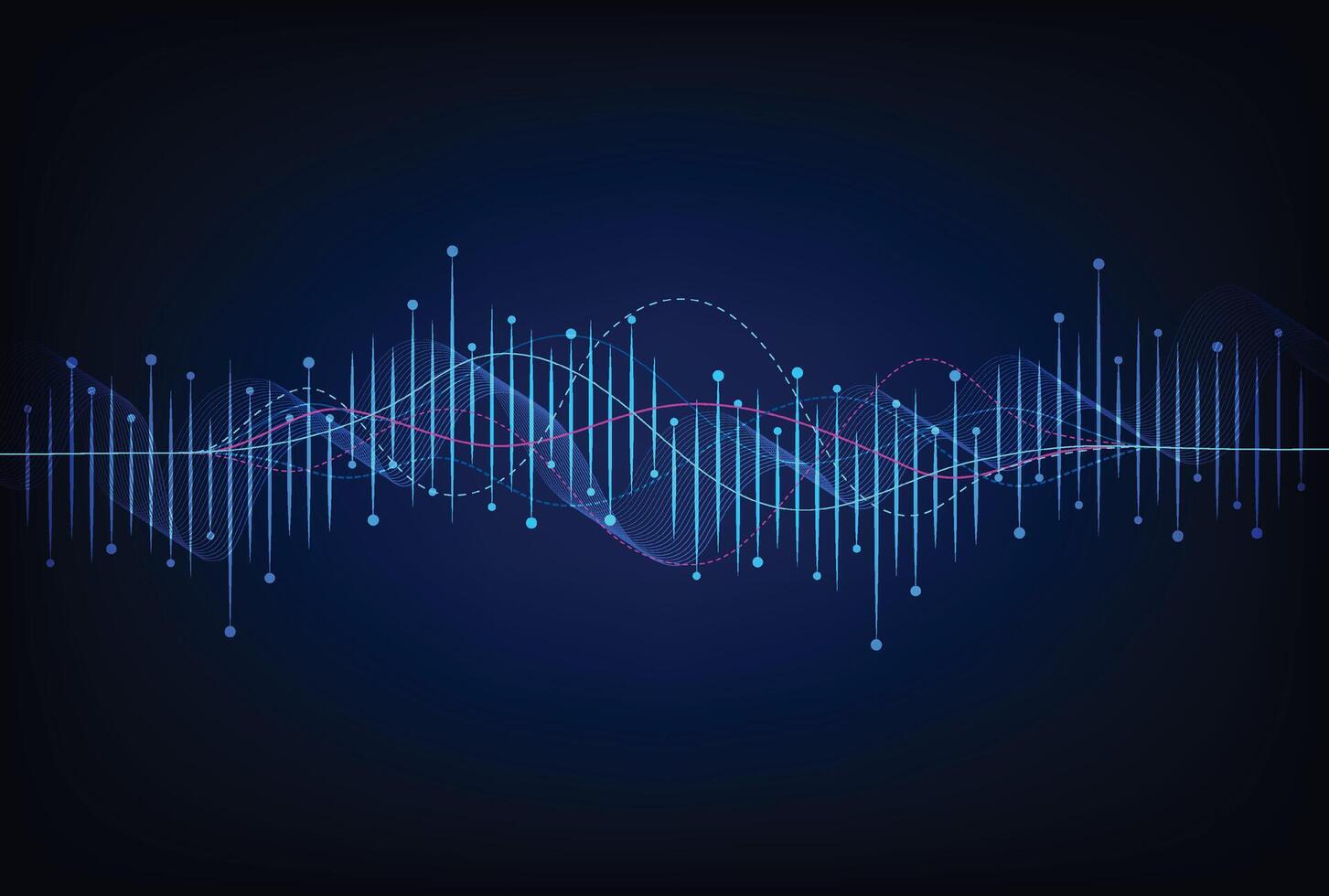 Abstract wave lines flowing dynamic. Artificial intelligence deep learning visualization networks concept for AI, music, sound vector