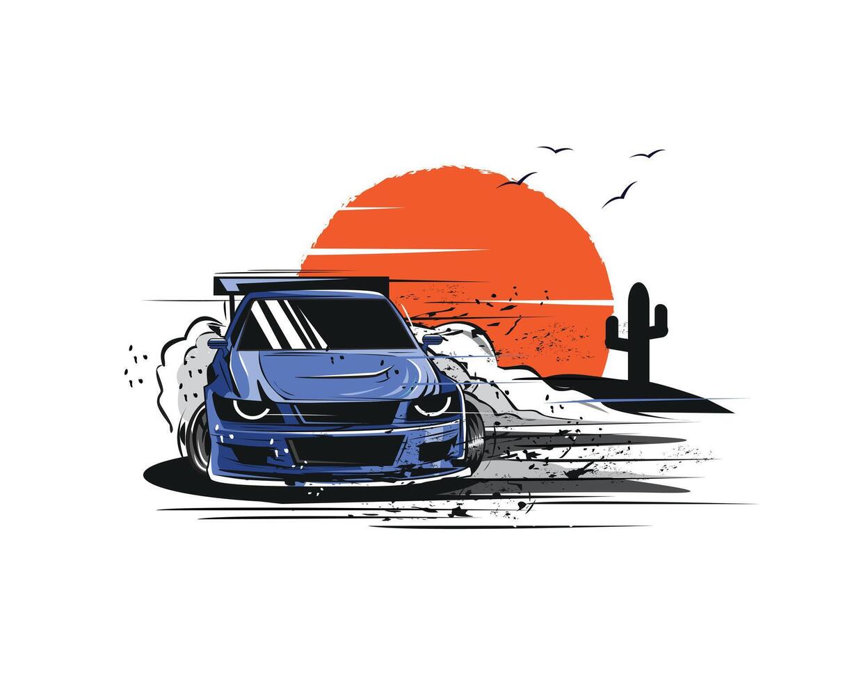 smokey car on the desert vector