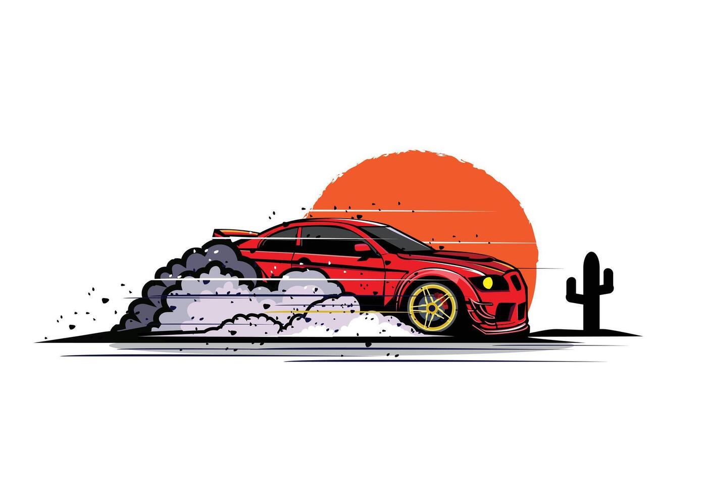 red car on the desert vector