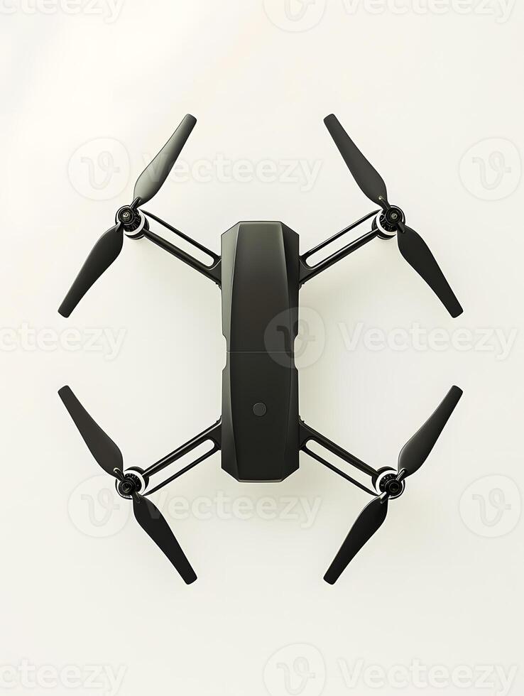 Black Drone With Four Propellers on a Light Background photo