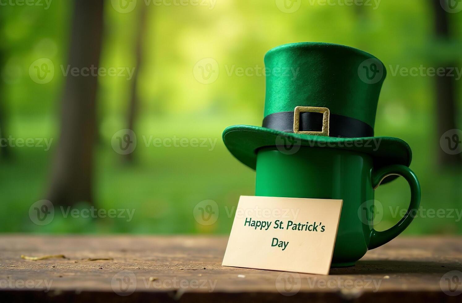 St. Patrick's Day postcard leaning Irish lovely hat on Green Background photo