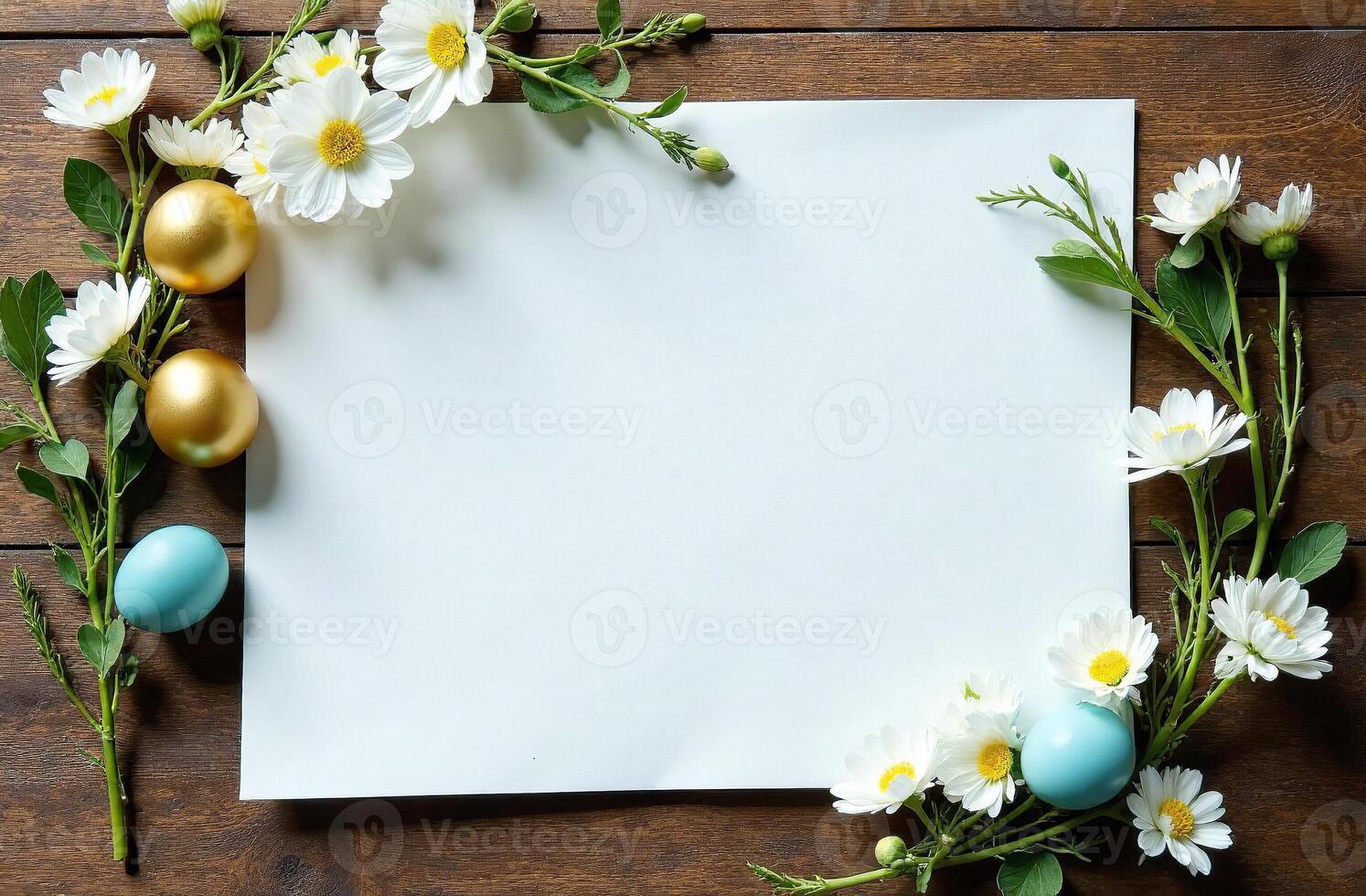 Background with copy sweet space for text and decorated Easter eggs photo