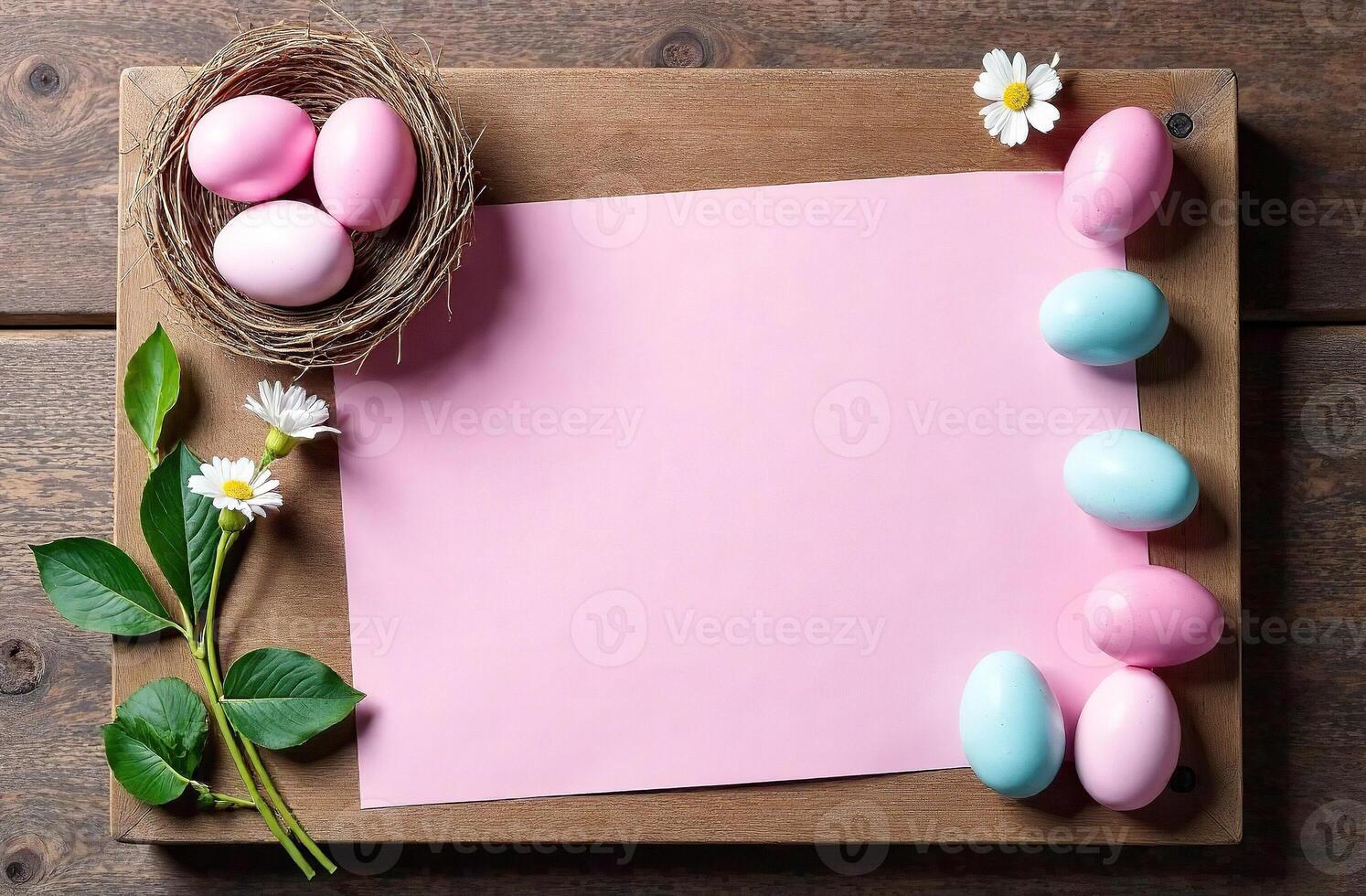 Background with copy space sweet for text and decorated Easter eggs photo