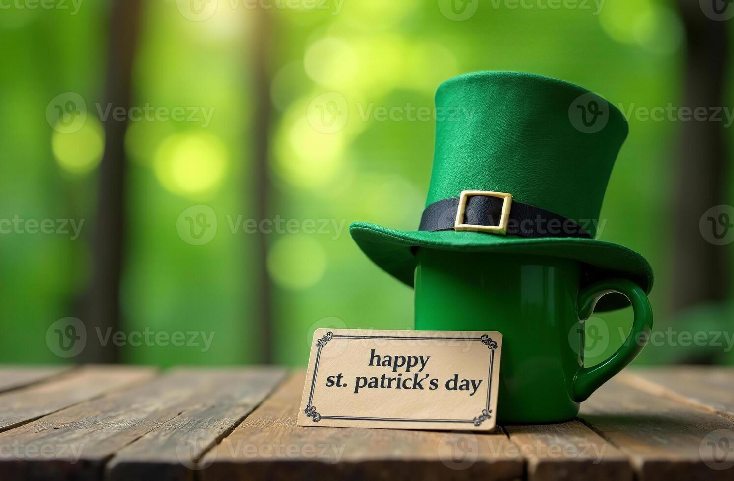 St. Patrick's Day postcard leaning Irish hat lovely on Green Background photo