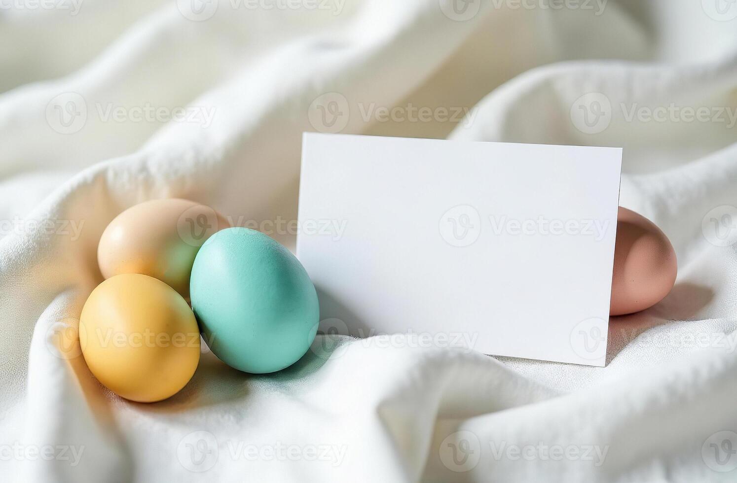 Background with copy space for lovely text and decorated Easter eggs photo