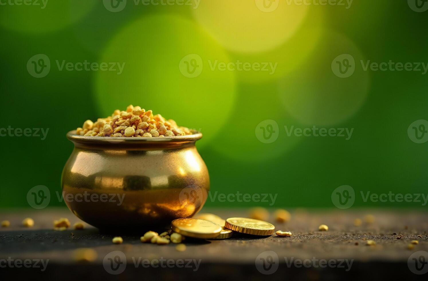 Green background for agreeable St. Patrick's Day card with pot of gold photo