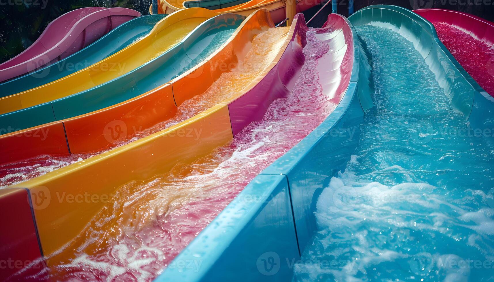 Riding a water slide at the water park for leisure and recreation photo