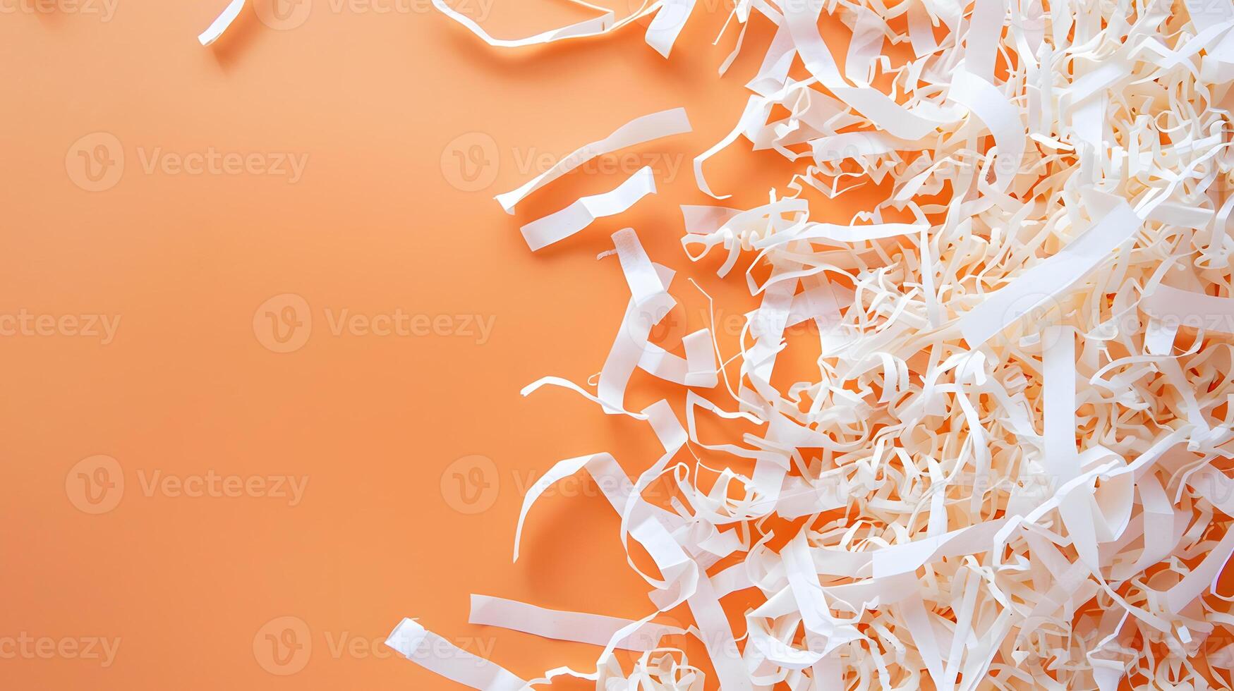 Abstract paper shreds scattered on a vibrant orange background photo