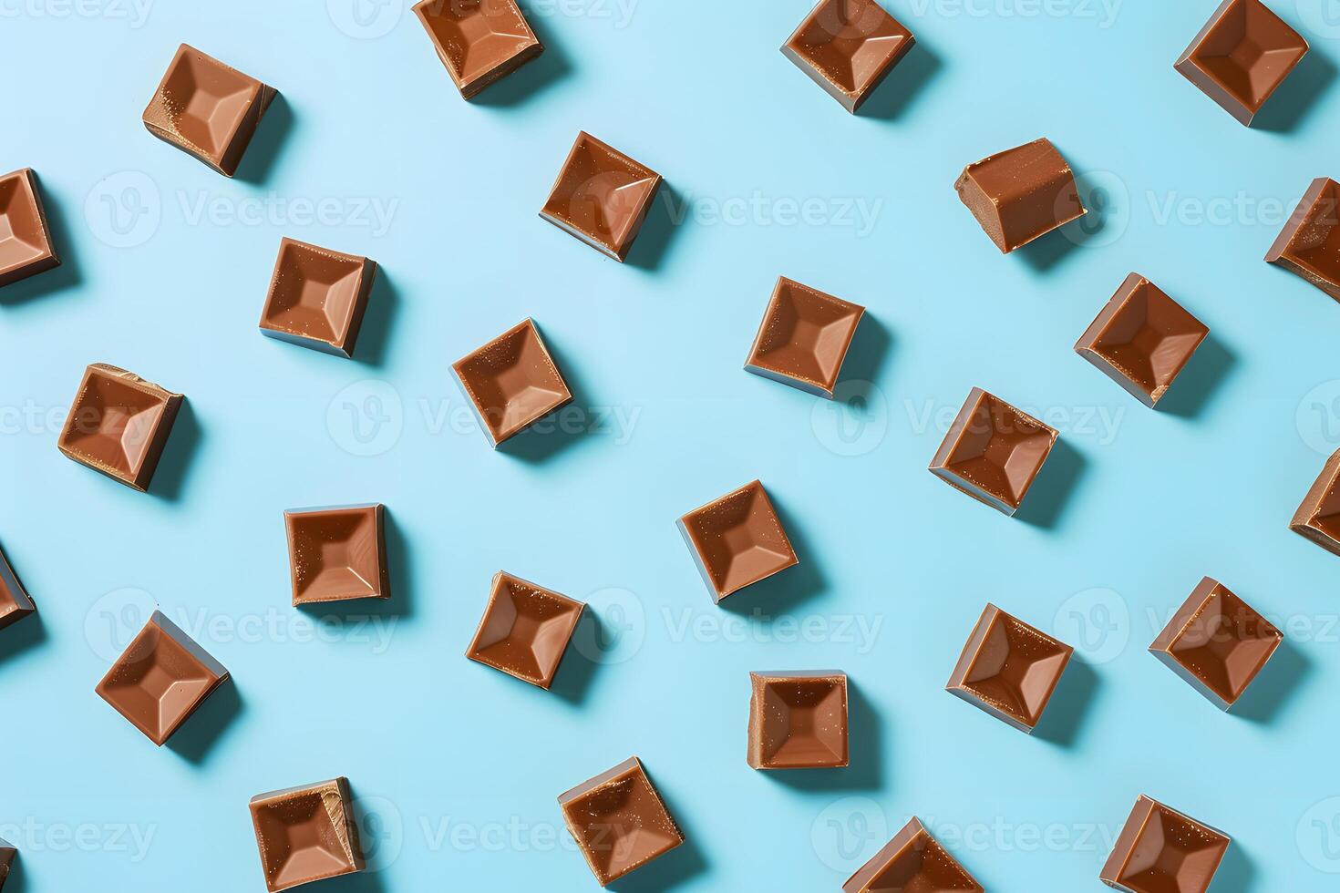 Symmetrical pattern of chocolate squares on an azure textile wall photo