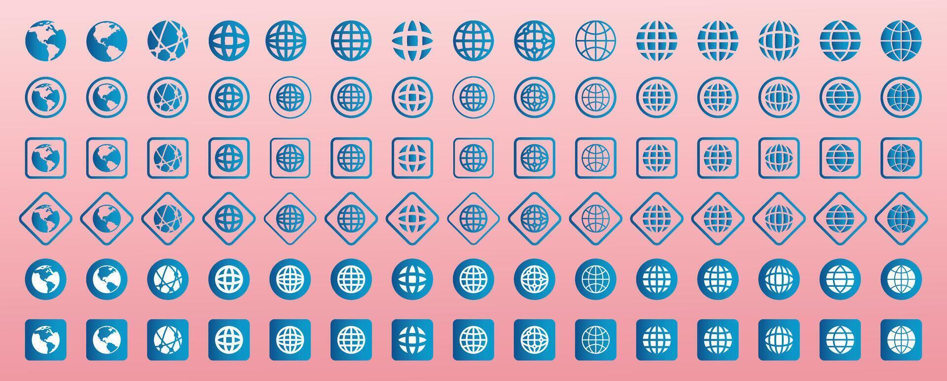Earth globe collection. Set of earth globe. Earth sign. Globe icon. World symbol. World maps design. Planet icon set. World map icons in flat design. Global map. Map symbol. World globe icon set. vector