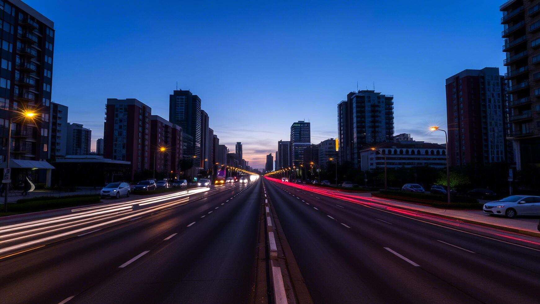 Transition from day to night in an urban setting photo