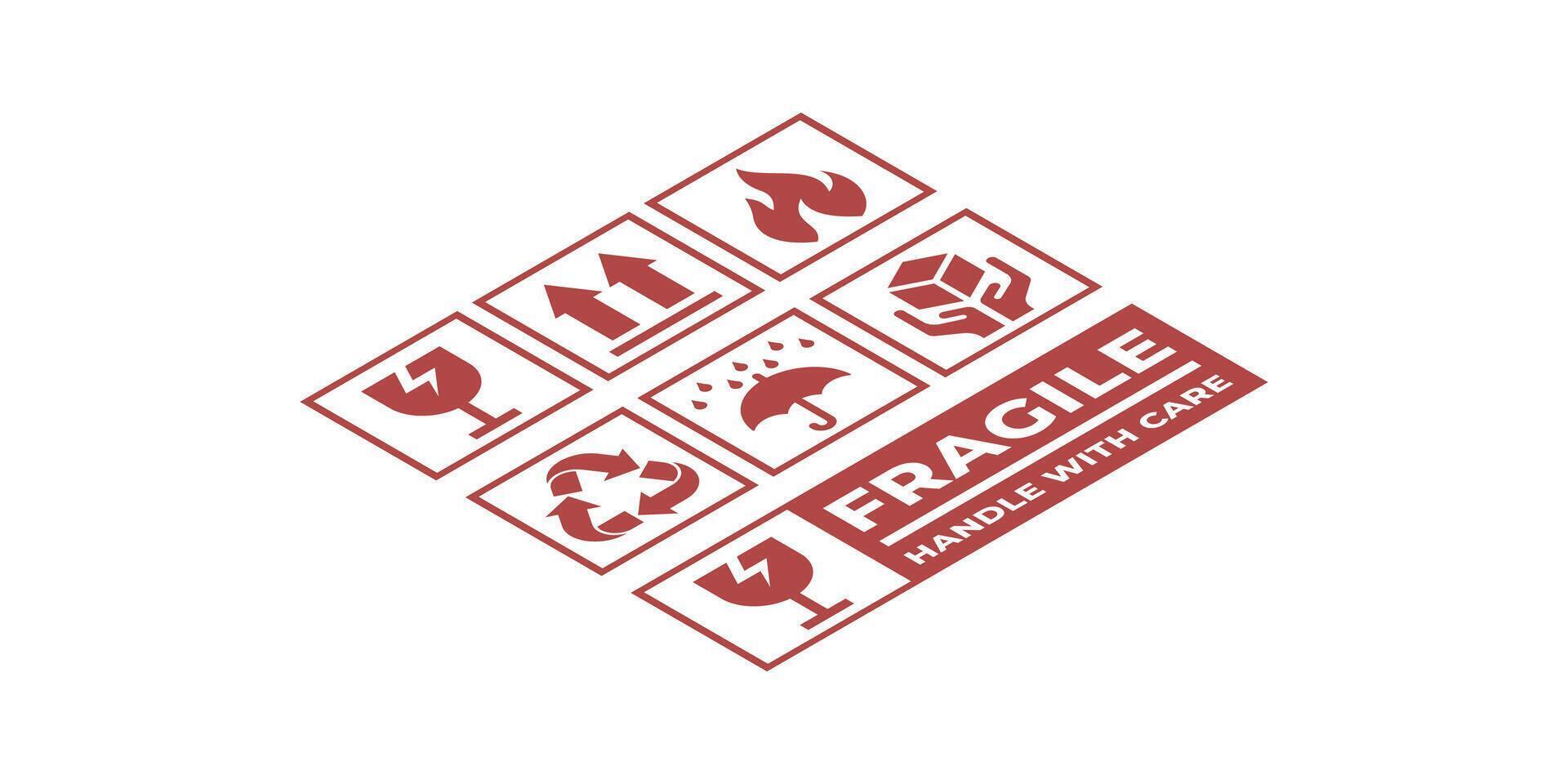 PACKAGING ICON LABEL IN RED COLOR. LEFT ORIENTATION vector