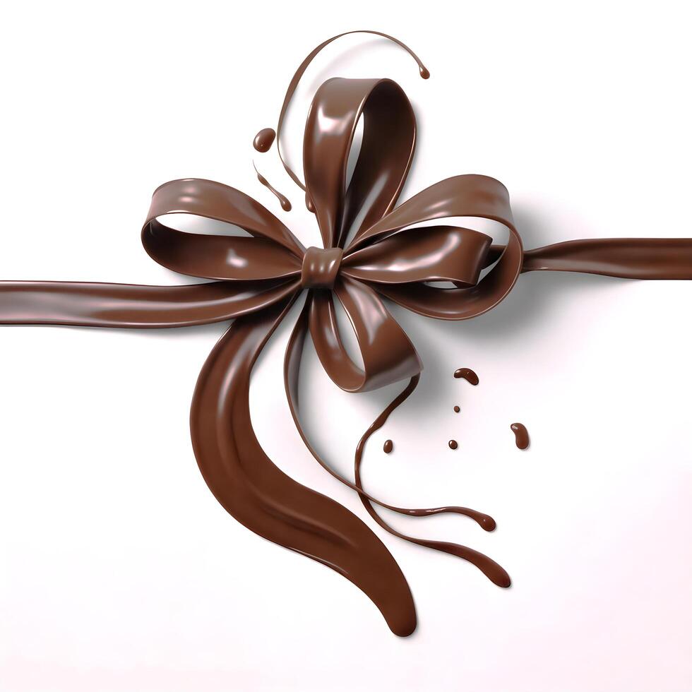 Chocolate ribbon, bow, candy, gift. Macro photography. Realistic isolated colorful food illustrations for advertising and packaging design photo