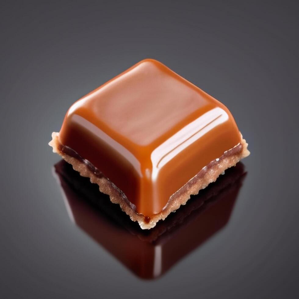Cube of sweet caramel candies, smooth toffee. Realistic isolated food illustration for advertising and packaging design photo