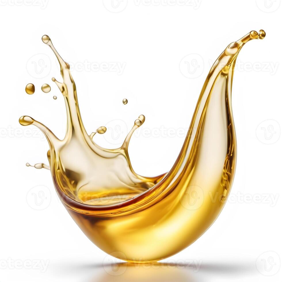 Splash of oil or honey isolated on a white background. Close-up Liquid wave of falling and flowing gasoline or fuel. Design element photo