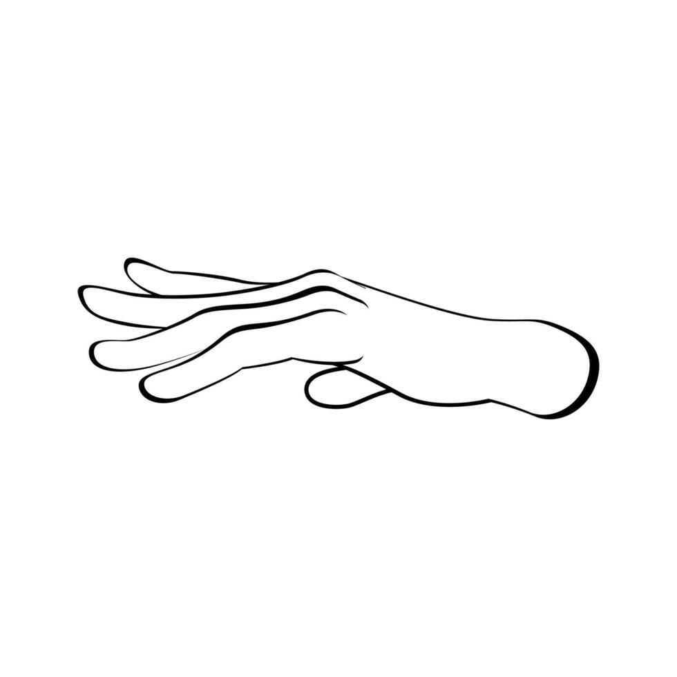 A hand in a side view, positioned horizontally reaching for something. sketch Line illustration vector