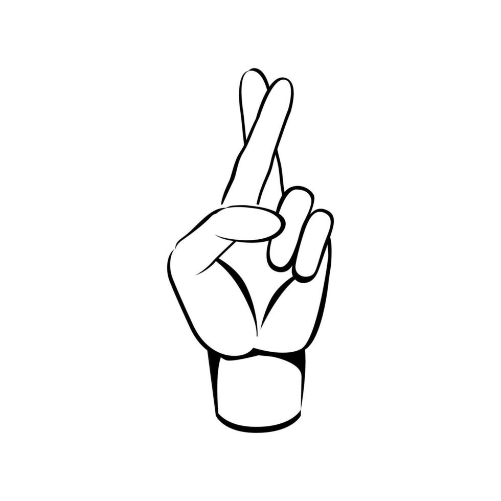 A hand with crossed two fingers luck and promise concept sketch line illustration. vector