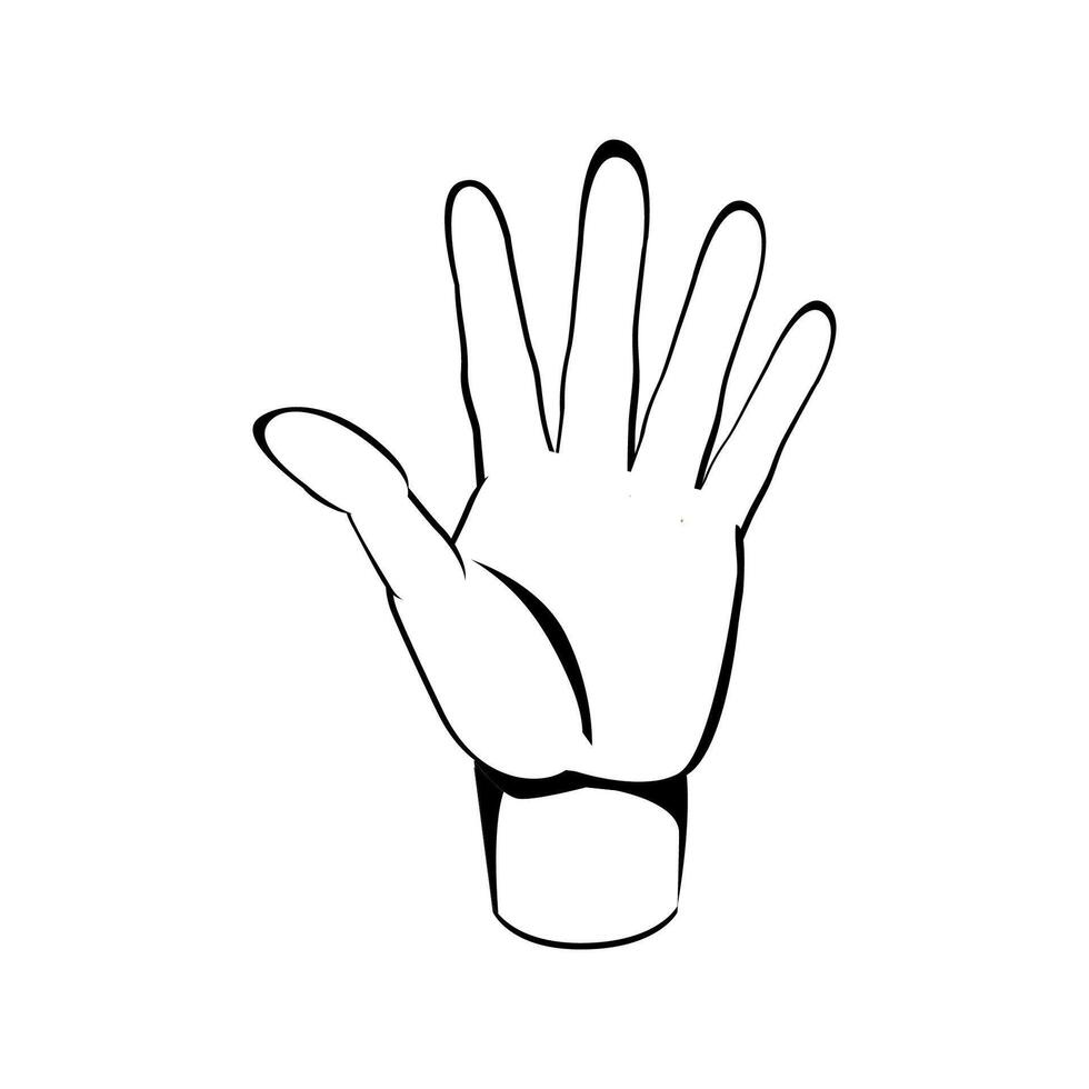Hand showing five fingers. Spread fingers, high five, open hand, hallo sketch Line illustration vector