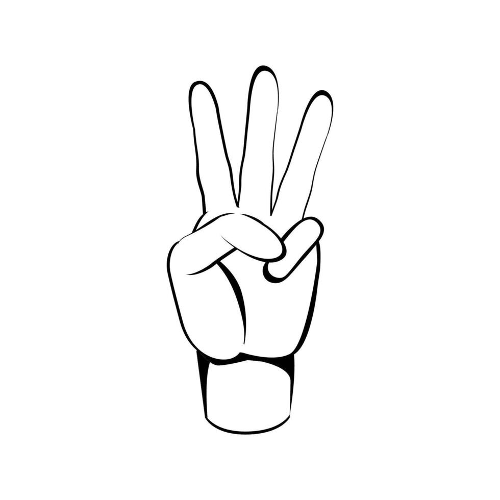 Three finger up or number count concept. hand drawn sketch style Line art illustration vector