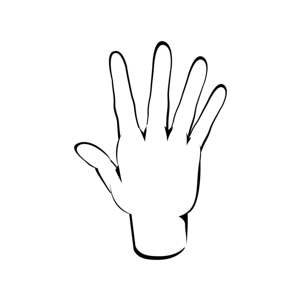 Four finger up or number count concept design illustration, Back hand view sketch Line art vector