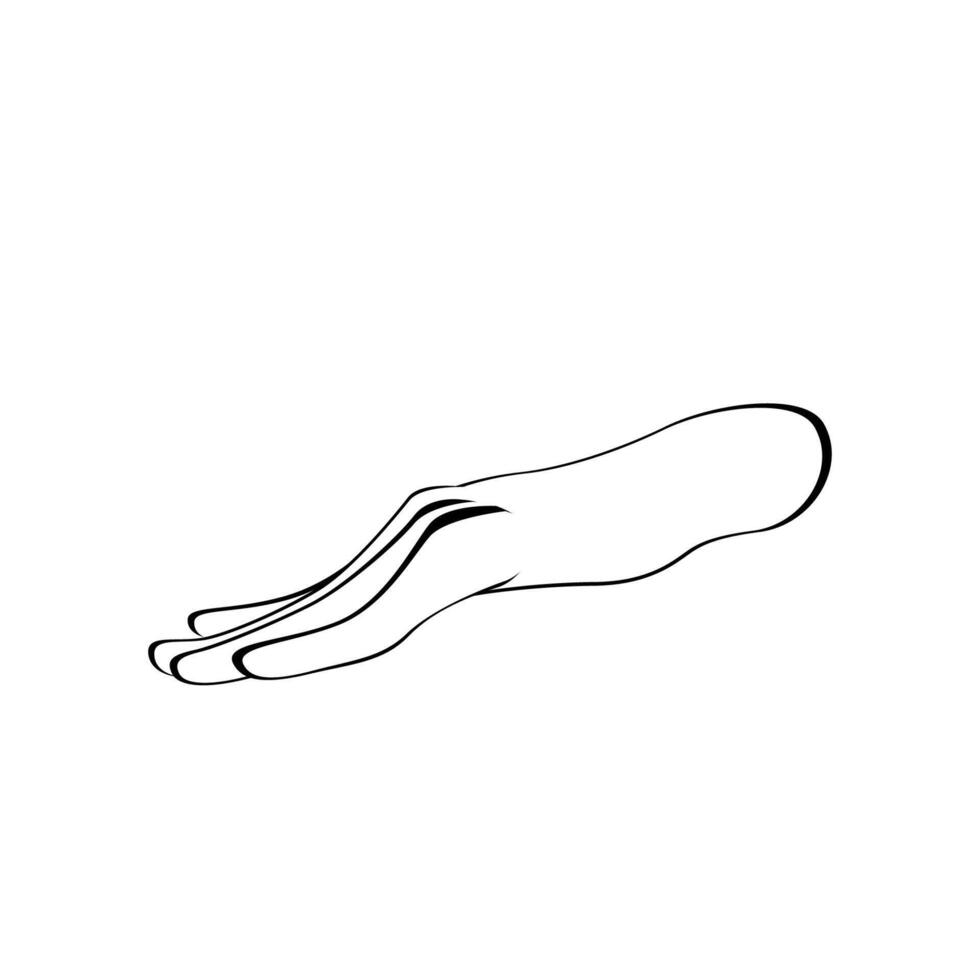 A hand in a side view, positioned horizontally with fingers extended. sketch Line illustration vector