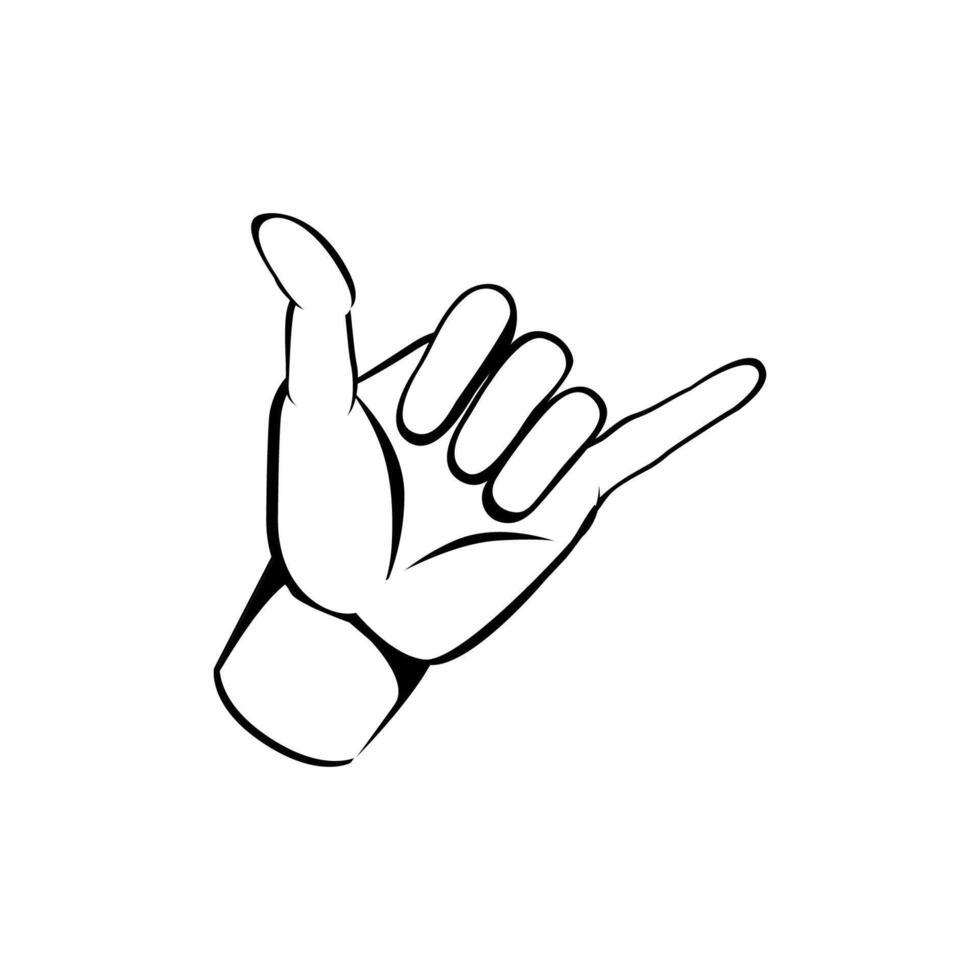 Hand gesture call me isolated on white background. Hand drawn sketch style Line illustration vector