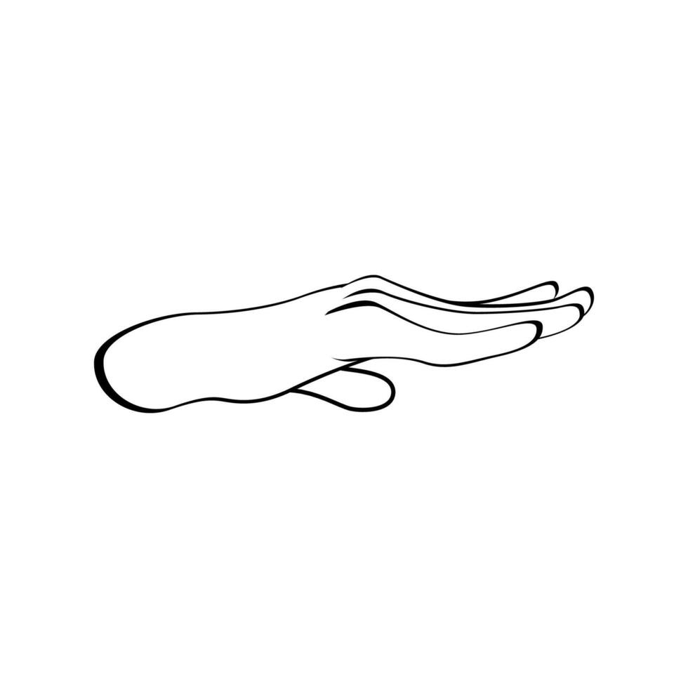 A hand in a side view, positioned horizontally with fingers extended. sketch style Line illustration vector