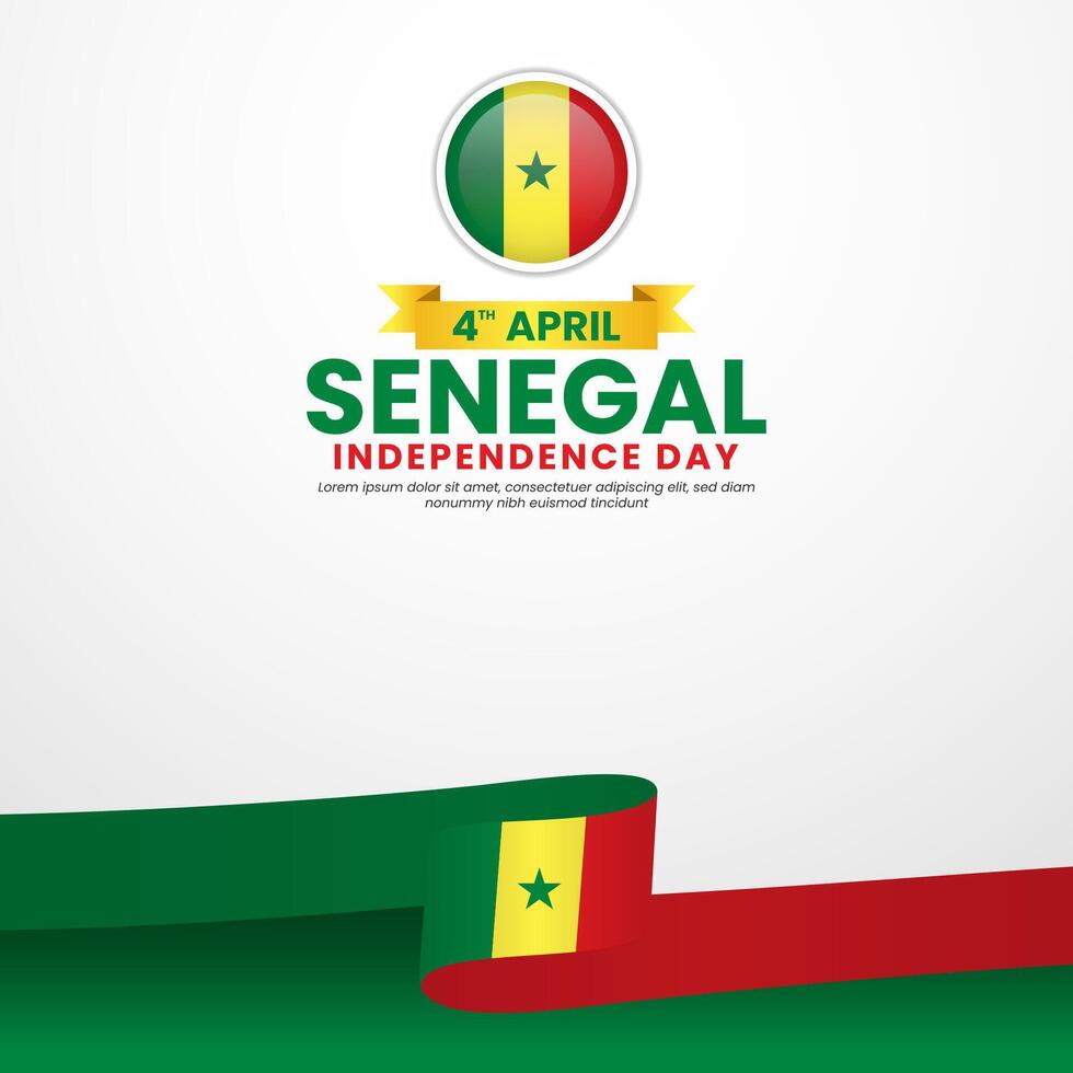 Senegal Independence day banner background with waving ribbon flag design vector