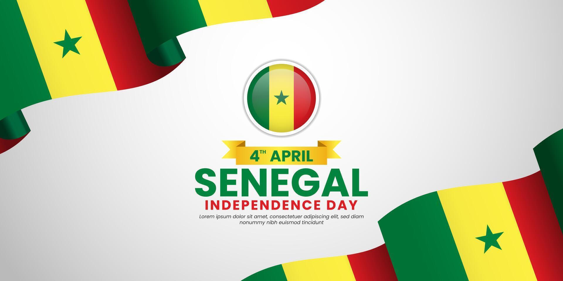 Senegal independence day background with realistic ribbon flag design with blank space area vector