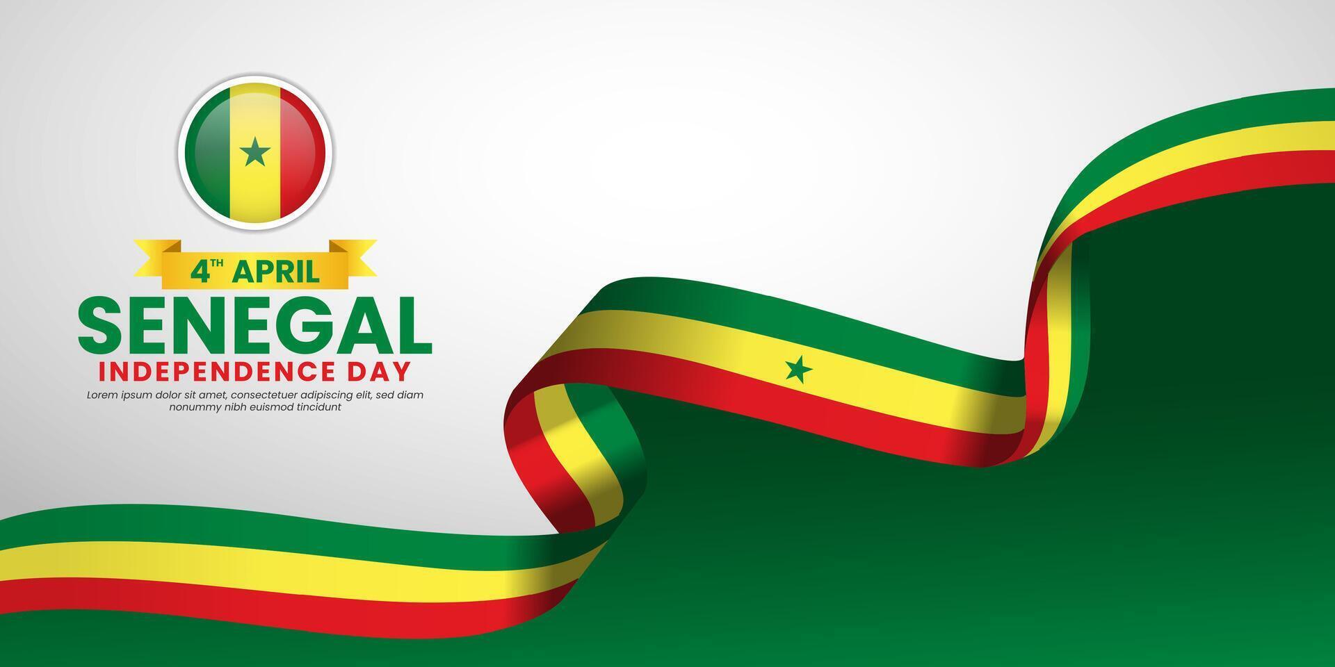 Senegal flag ribbon illustration banner for national independence day background vector