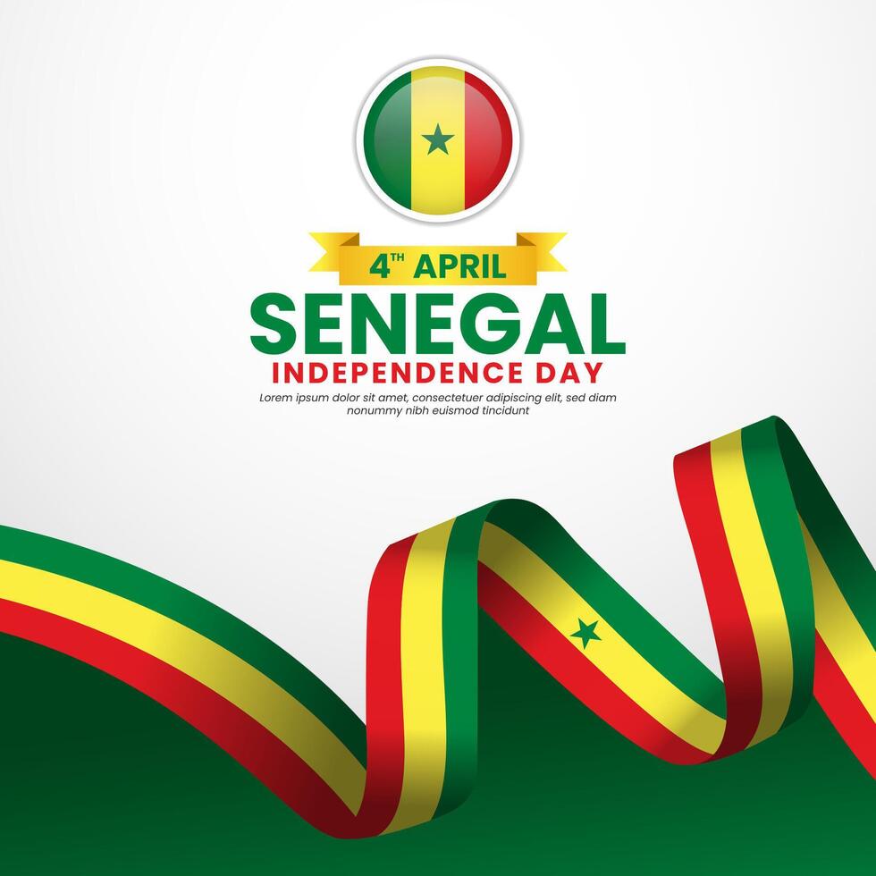 Senegal flag ribbon template for independence day square banner background vector