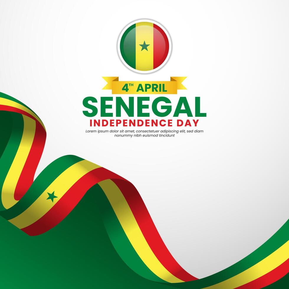 Senegal Independence day square banner background with waving ribbon flag design vector