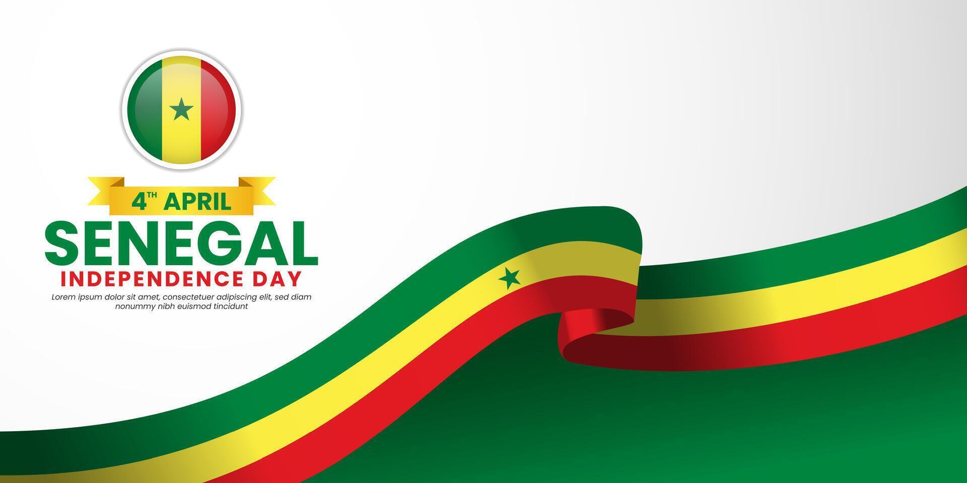 Senegal independence day banner background with realistic ribbon flag with blank space area vector