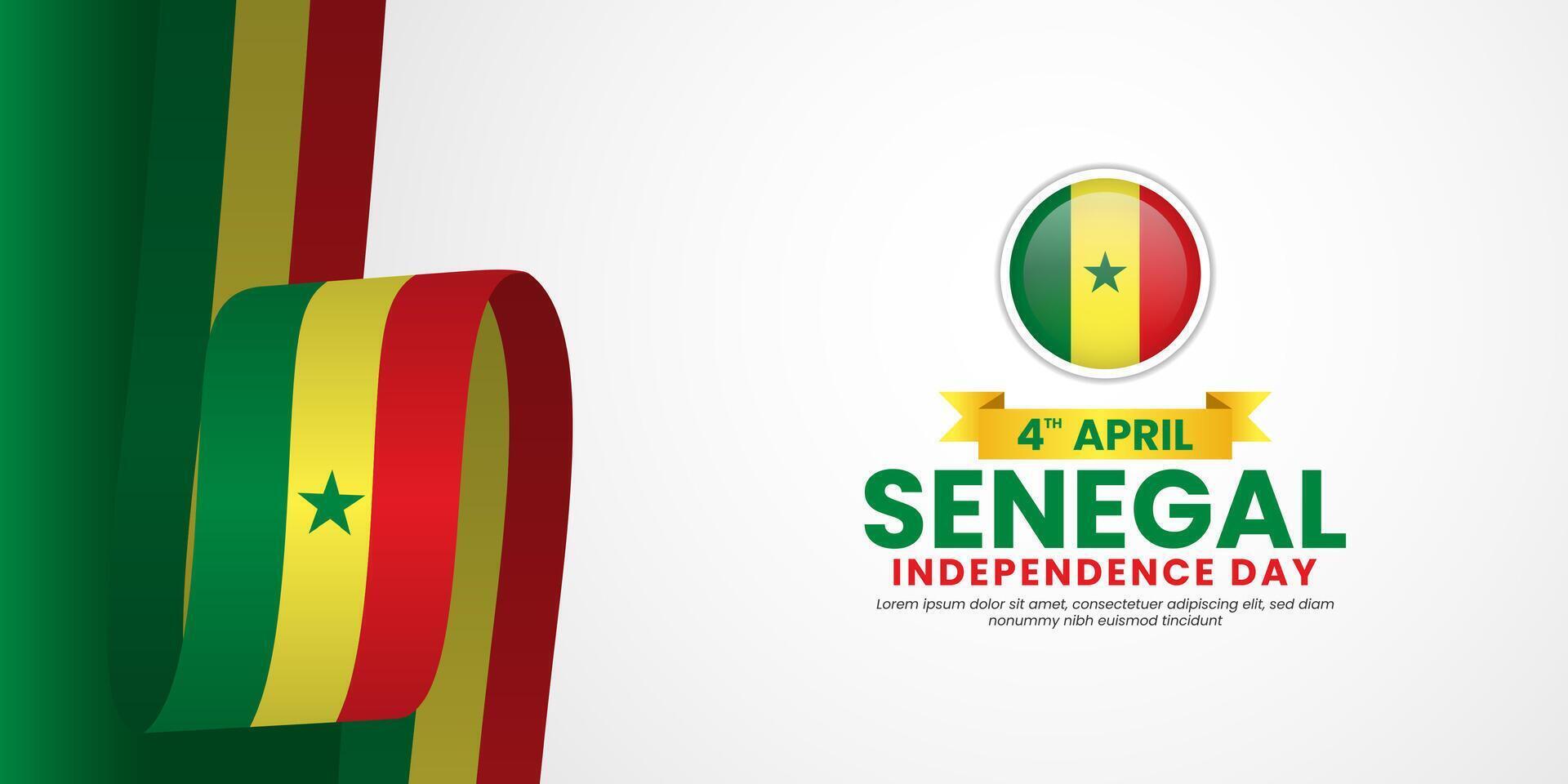 Senegal flag ribbon illustration banner for national independence day on white background vector