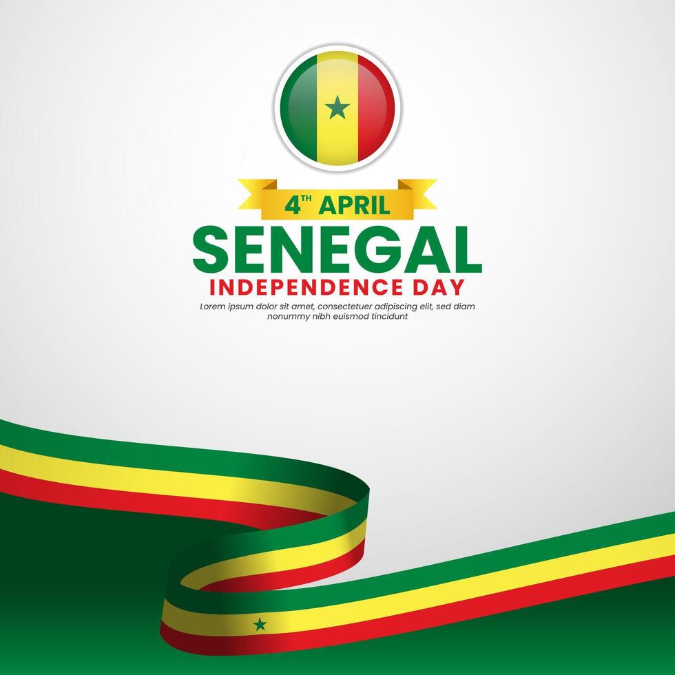 Senegal independence day greeting card, square banner background template with flag stripes vector