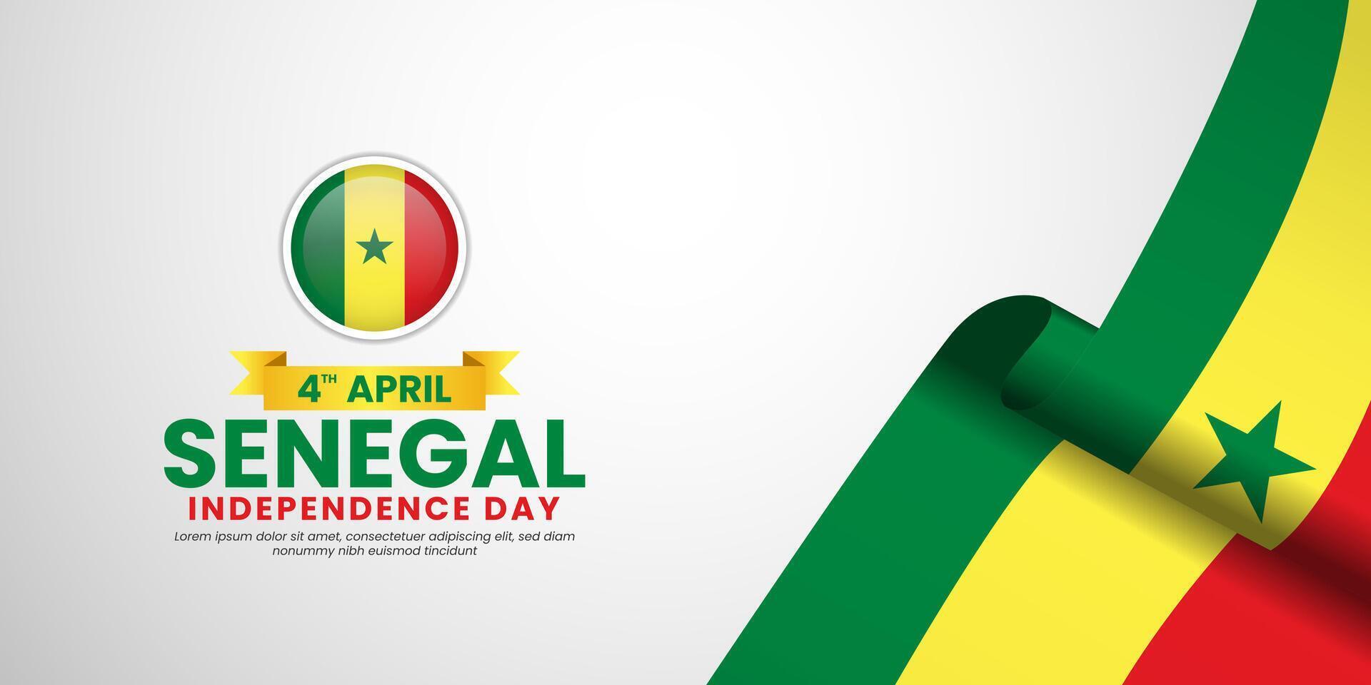 Senegal independence day banner with realistic ribbon flag design with blank space area vector