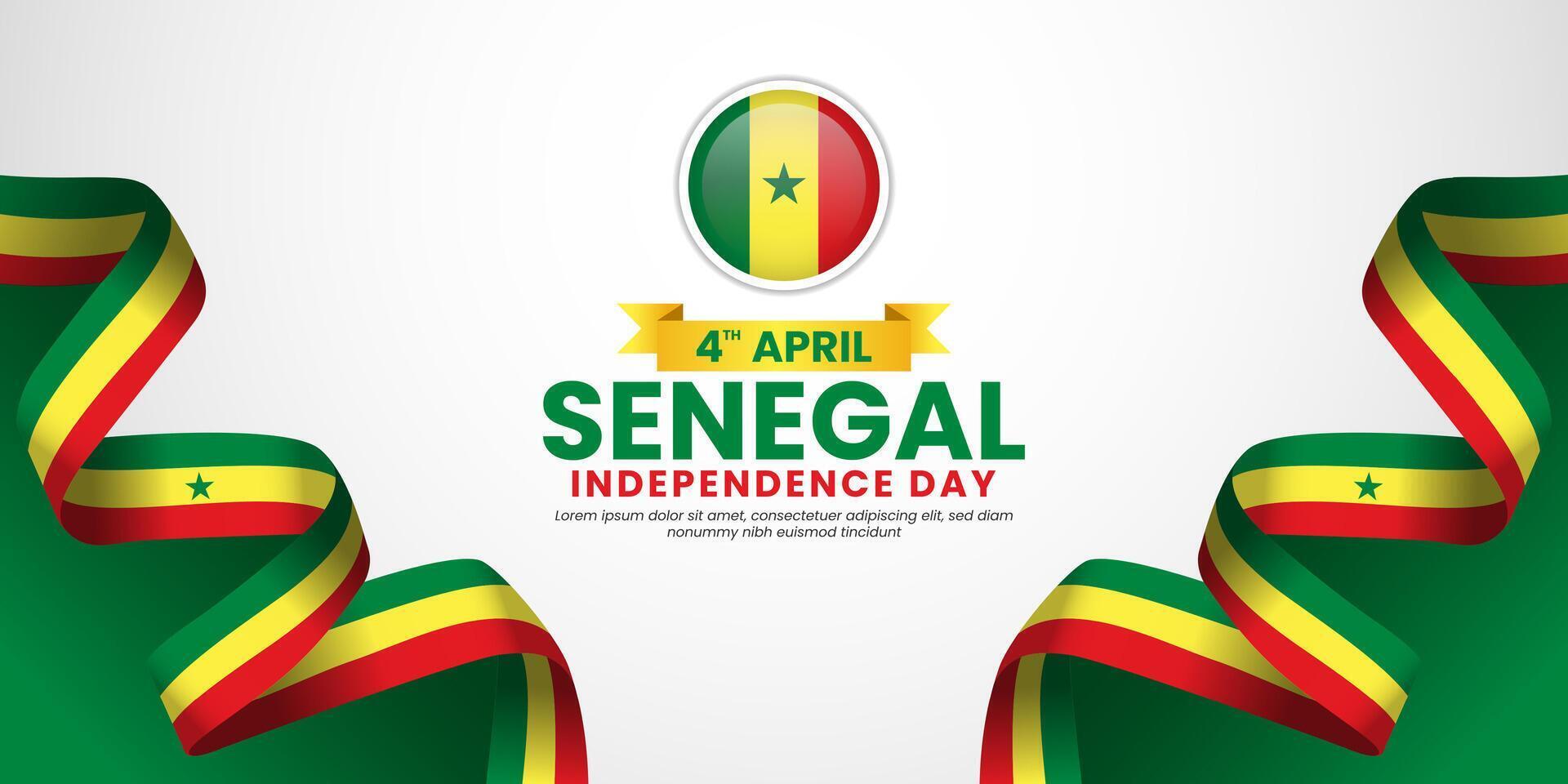 Senegal flag ribbon illustration banner for independence day on white background vector