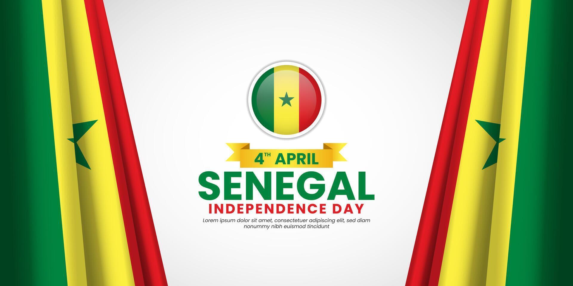 Senegal independence day banner background with realistic ribbon flag design with blank space area vector