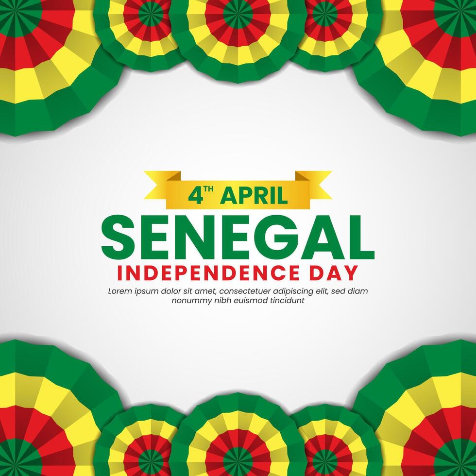 Senegal independence day greeting card, square background template with flag stripes vector